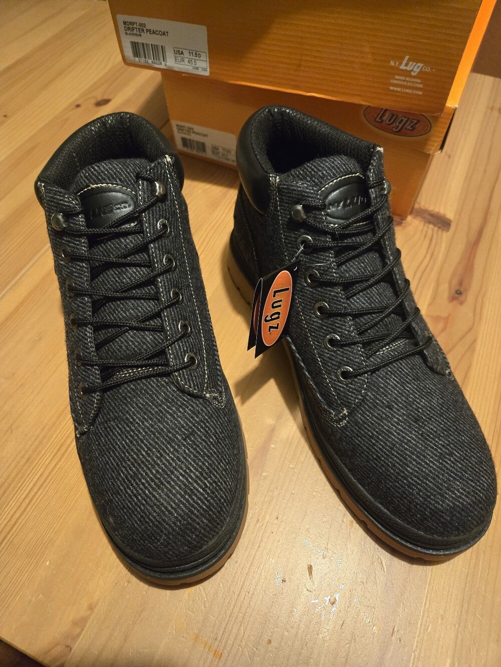 Lugz Men's Black Denim High-Top Boots with Lace-Up Closure
